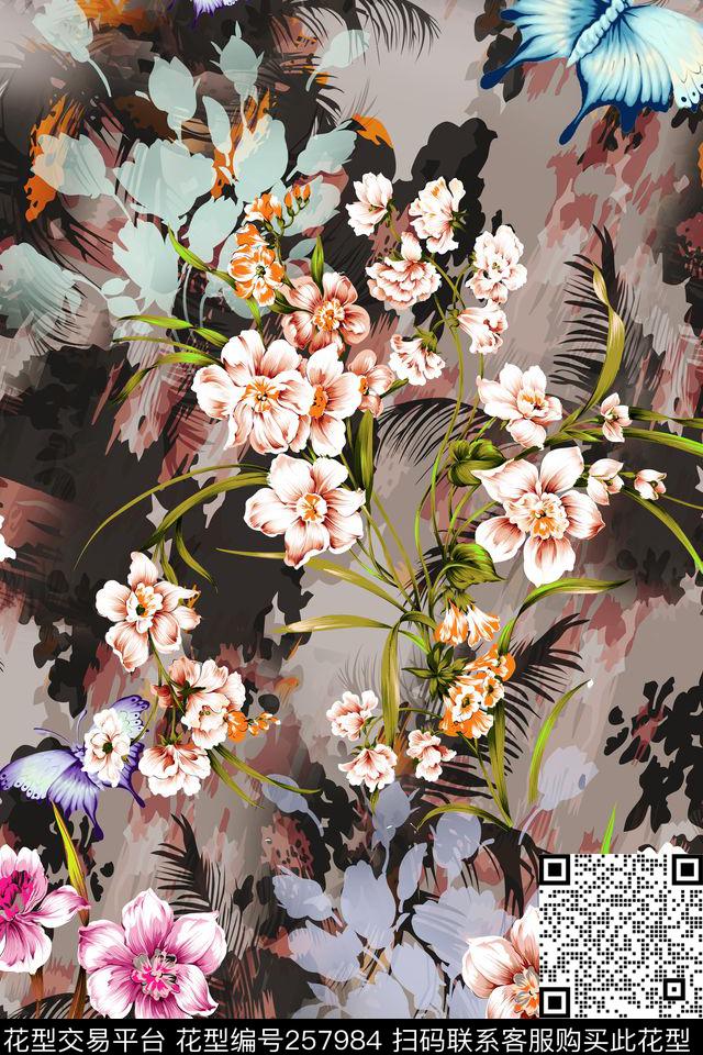 动物纹花卉蝴蝶数码印花华亿平台下载（图片编号: 257984） - 瓦栏（Walan）