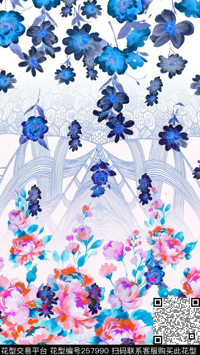 数码印花蓝调花卉数码印花华亿平台下载（图片编号: 257990） - 瓦栏（Walan）