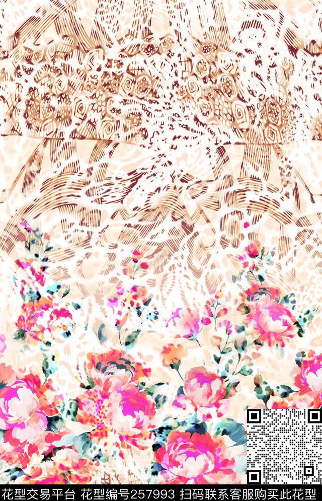 豹纹牡丹性感数码印花华亿平台下载（图片编号: 257993） - 瓦栏（Walan）