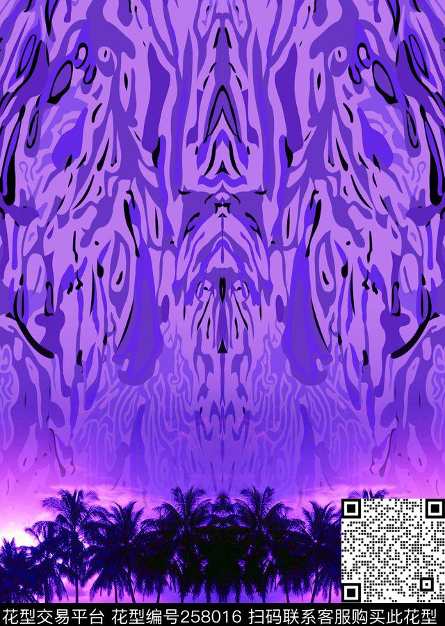 紫色棕榈景观数码印花华亿平台下载（图片编号: 258016） - 瓦栏（Walan）
