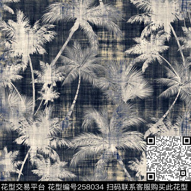 椰子树热带风情植物数码印花华亿平台下载（图片编号: 258034） - 瓦栏（Walan）