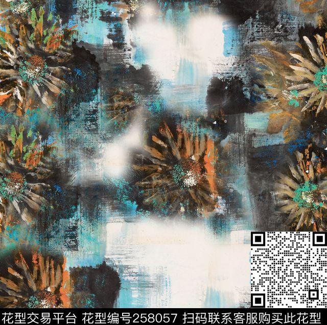 花卉水墨数码喷印数码印花华亿平台下载（图片编号: 258057） - 瓦栏（Walan）