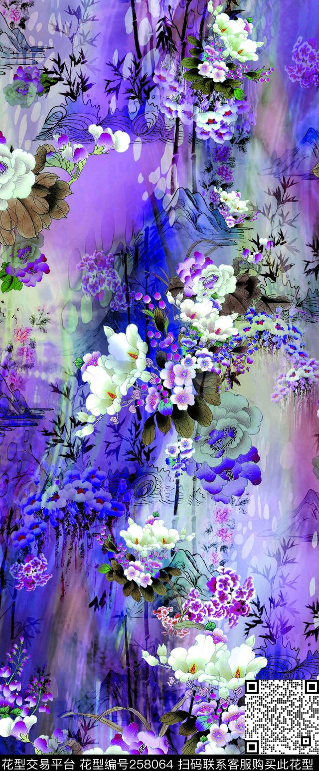 花卉数码印花华亿平台下载（图片编号: 258064） - 瓦栏（Walan）