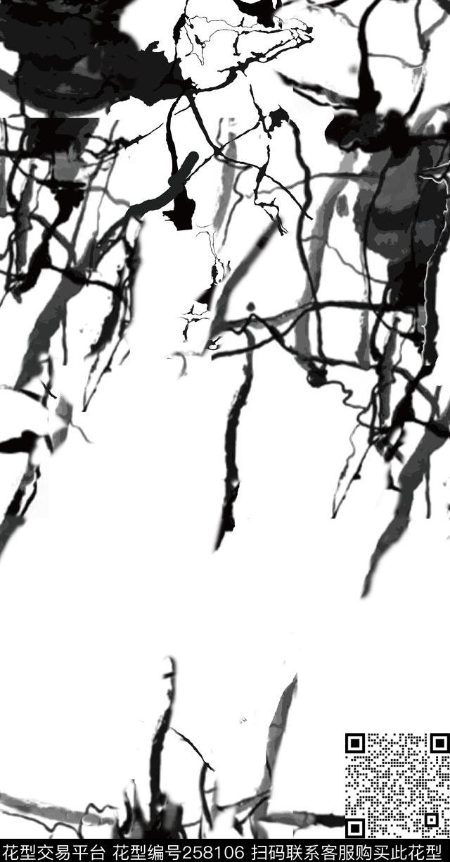 水墨线条黑白数码印花华亿平台下载（图片编号: 258106） - 瓦栏（Walan）
