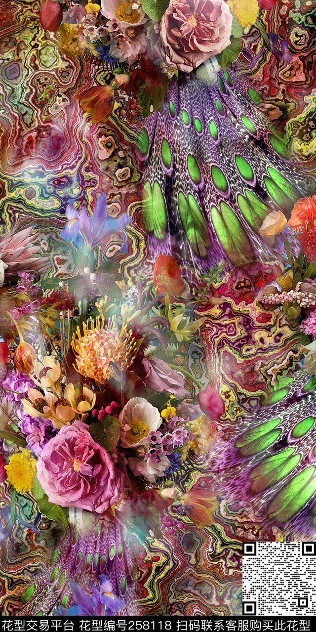 花卉羽毛组合数码印花华亿平台下载（图片编号: 258118） - 瓦栏（Walan）