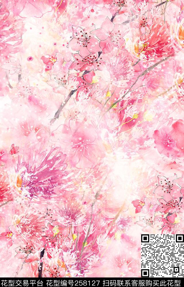 淡雅粉色浪漫数码印花华亿平台下载（图片编号: 258127） - 瓦栏（Walan）