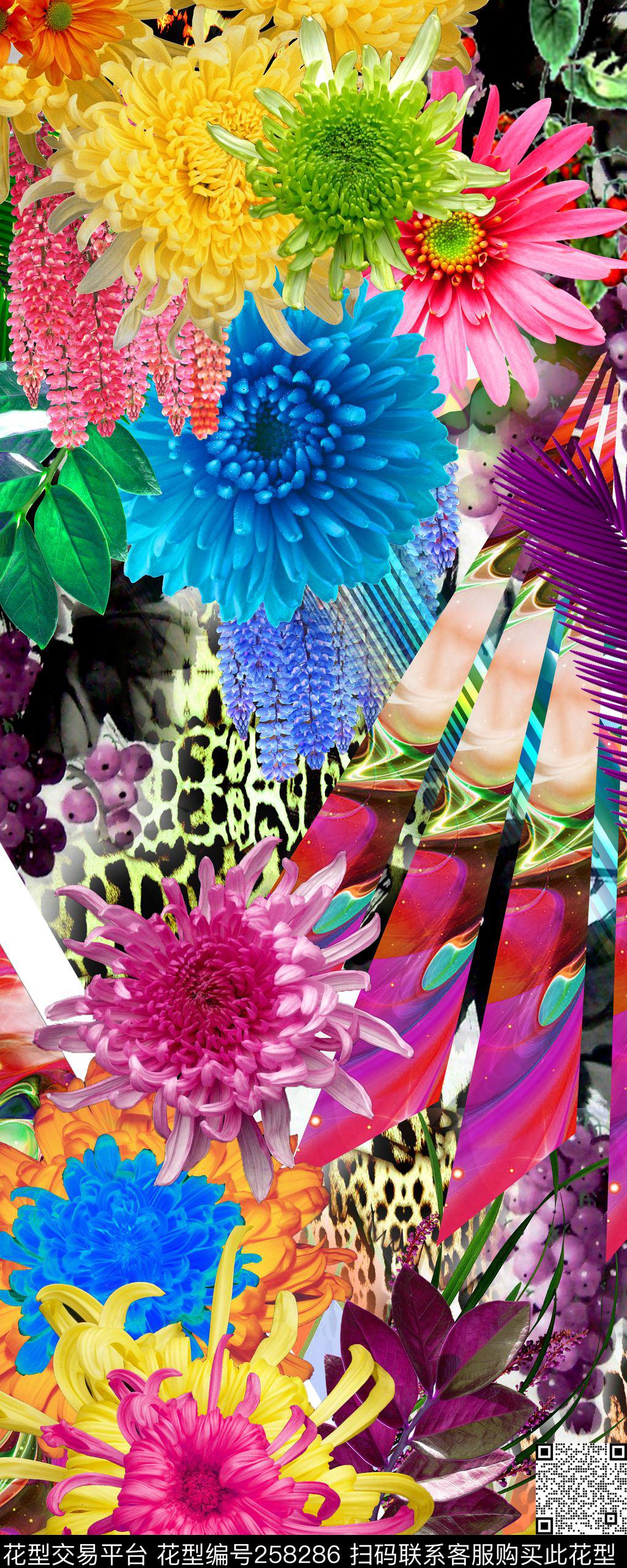 花卉菊花炫彩数码印花华亿平台下载（图片编号: 258286） - 瓦栏（Walan）
