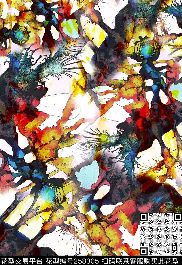 抽象朦胧水墨数码印花华亿平台下载（图片编号: 258305） - 瓦栏（Walan）