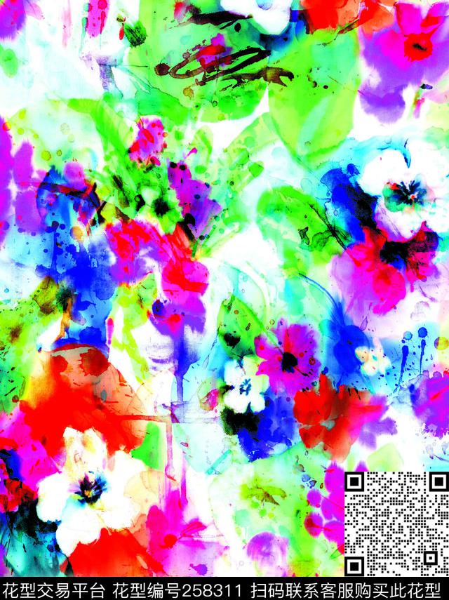 水墨喷溅炫彩数码印花华亿平台下载（图片编号: 258311） - 瓦栏（Walan）