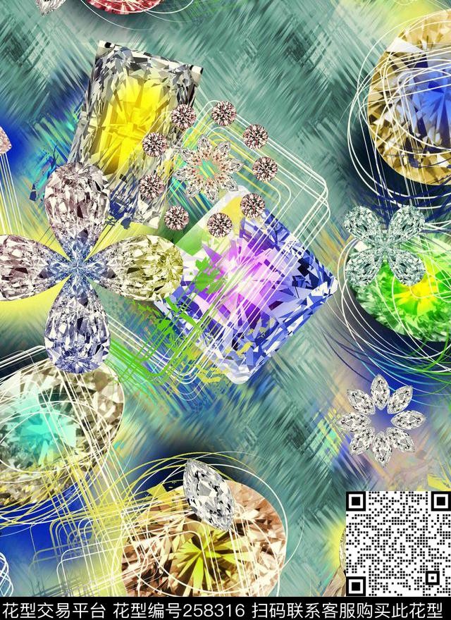 几何钻石抽象数码印花华亿平台下载（图片编号: 258316） - 瓦栏（Walan）