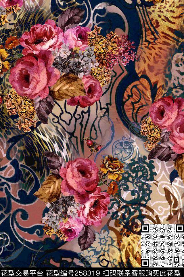 花卉富贵典雅数码印花华亿平台下载（图片编号: 258319） - 瓦栏（Walan）