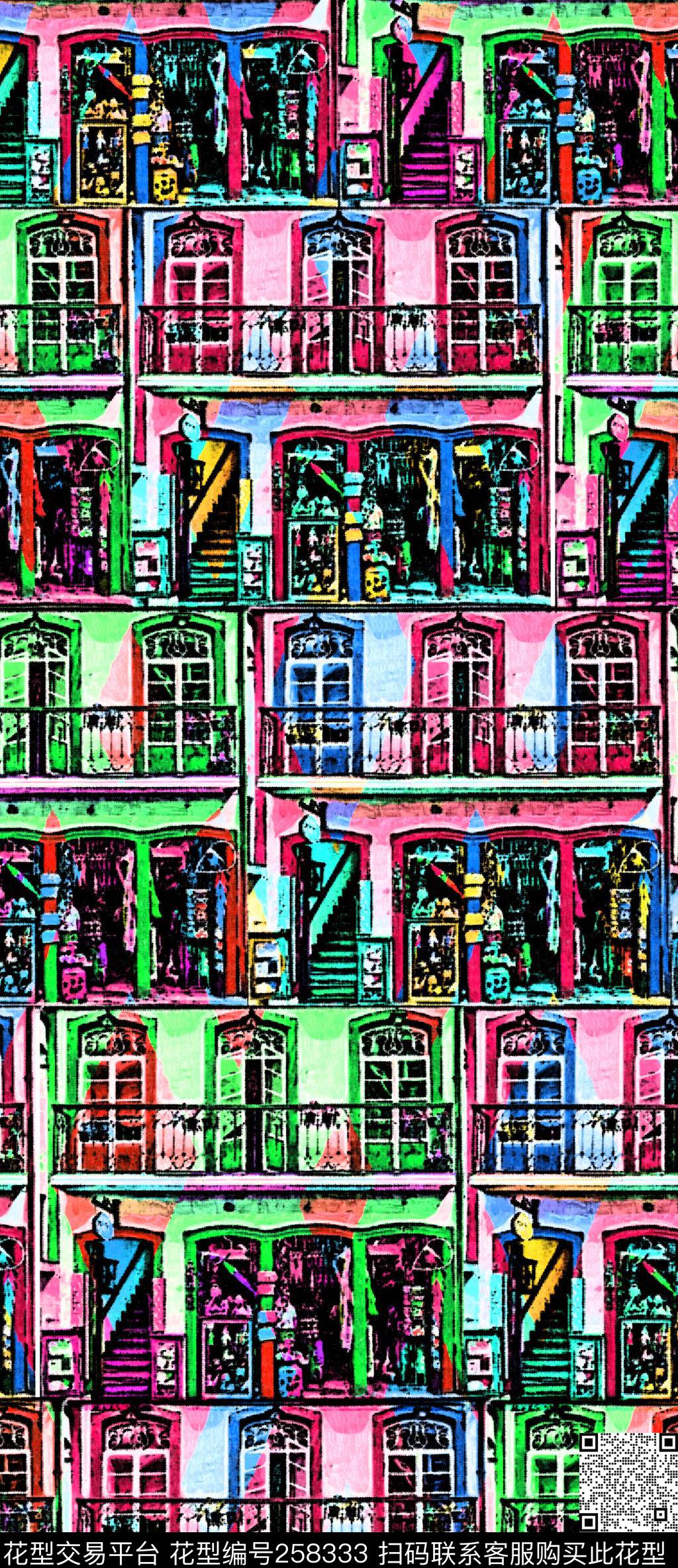插画油画房子建筑卡通数码印花华亿平台下载（图片编号: 258333） - 瓦栏（Walan）