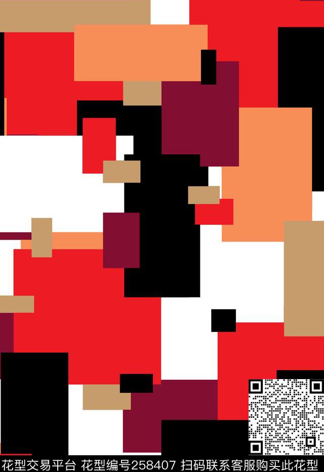 几何色块抽象传统印花华亿平台下载（图片编号: 258407） - 瓦栏（Walan）