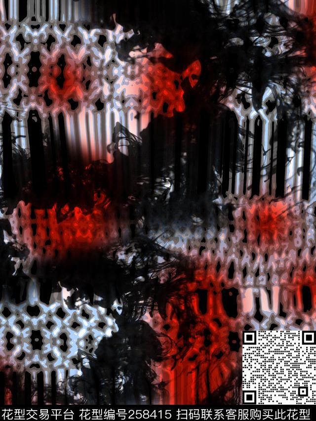 纹理水墨黑红传统印花华亿平台下载（图片编号: 258415） - 瓦栏（Walan）