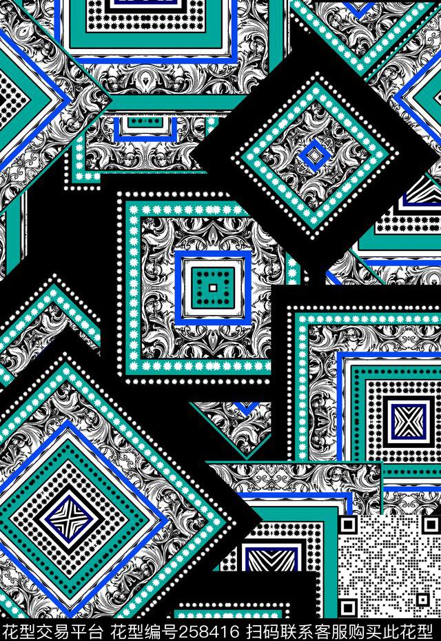 名族风拼接几何传统印花华亿平台下载（图片编号: 258416） - 瓦栏（Walan）