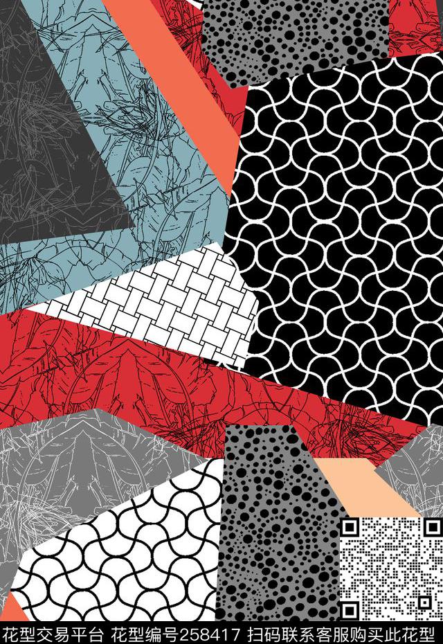 几何色块拼接传统印花华亿平台下载（图片编号: 258417） - 瓦栏（Walan）