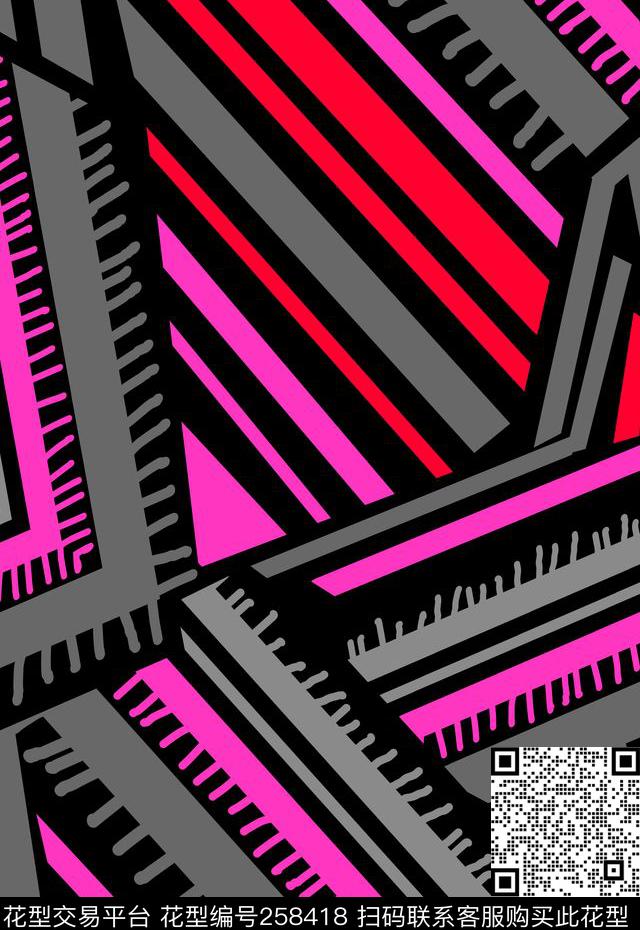 几何条纹简洁传统印花华亿平台下载（图片编号: 258418） - 瓦栏（Walan）