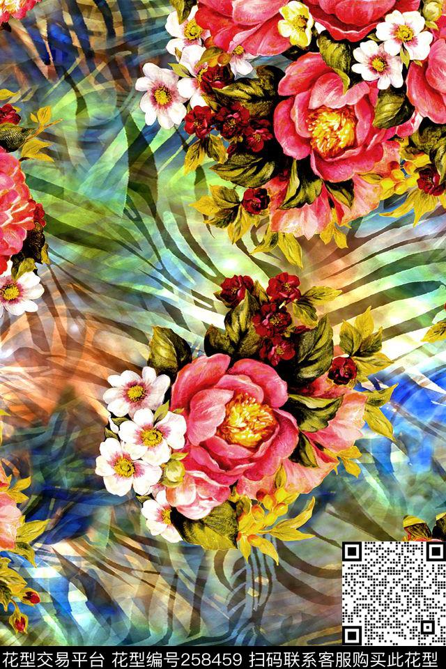 动物纹花卉炫彩数码印花华亿平台下载（图片编号: 258459） - 瓦栏（Walan）