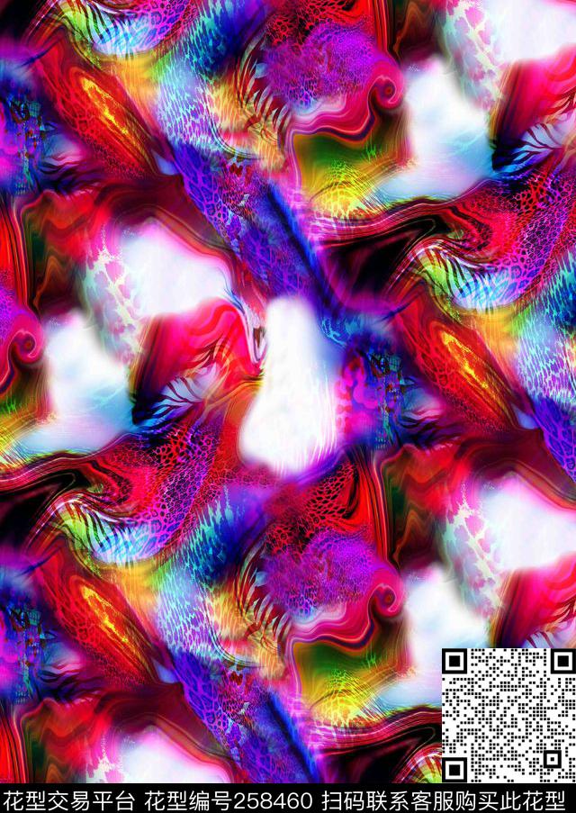 抽象炫彩云纹数码印花华亿平台下载（图片编号: 258460） - 瓦栏（Walan）