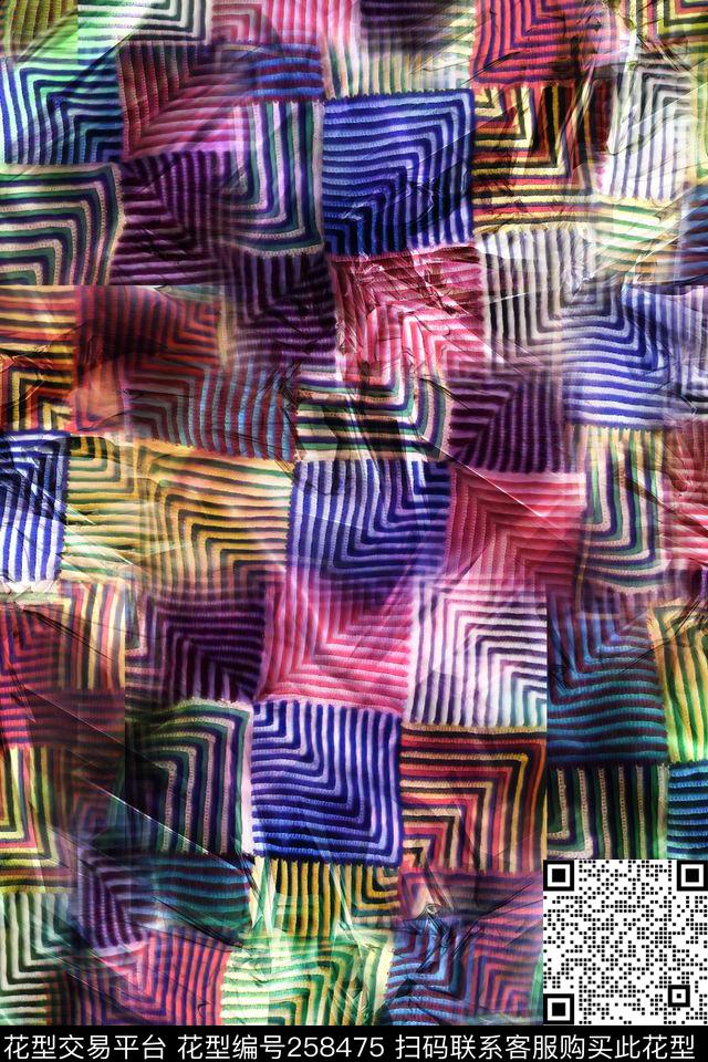 格子经典几何数码印花华亿平台下载（图片编号: 258475） - 瓦栏（Walan）