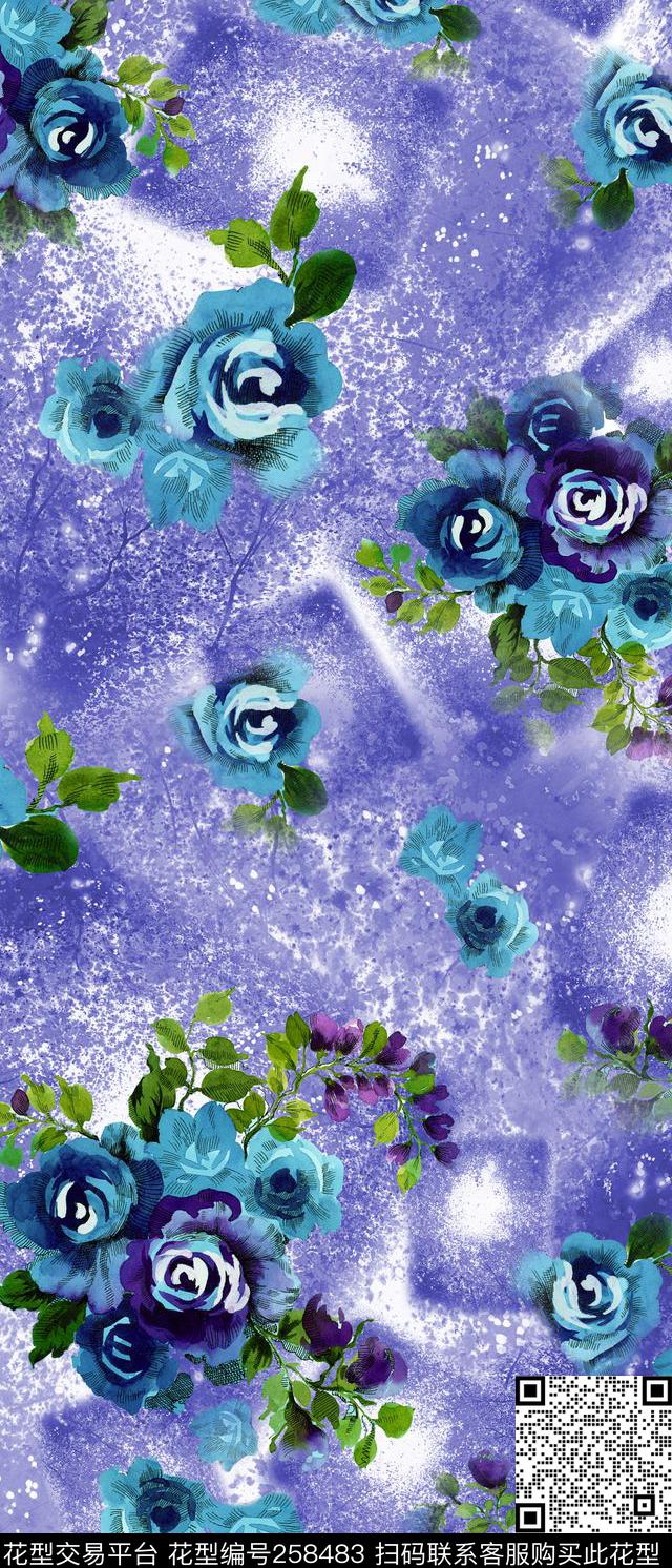 家纺花卉紫色梦幻数码印花华亿平台下载（图片编号: 258483） - 瓦栏（Walan）