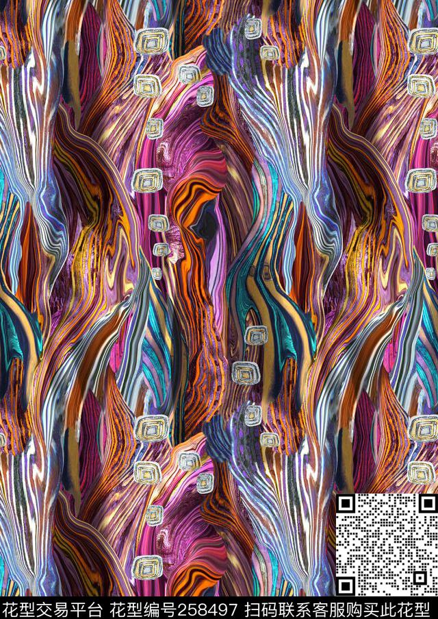 抽象流水线条数码印花华亿平台下载（图片编号: 258497） - 瓦栏（Walan）