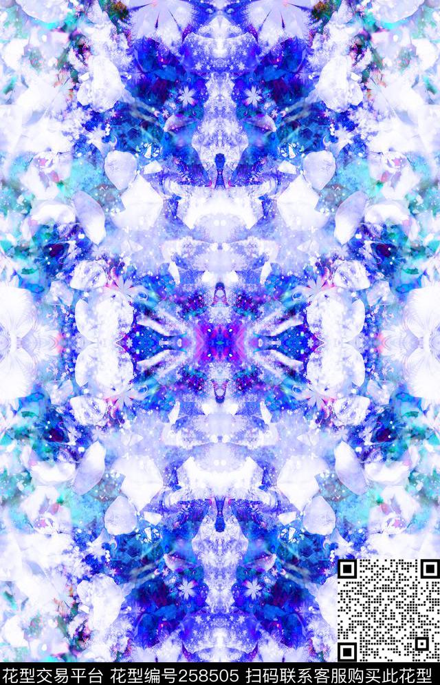 对称花卉抽象数码印花华亿平台下载（图片编号: 258505） - 瓦栏（Walan）