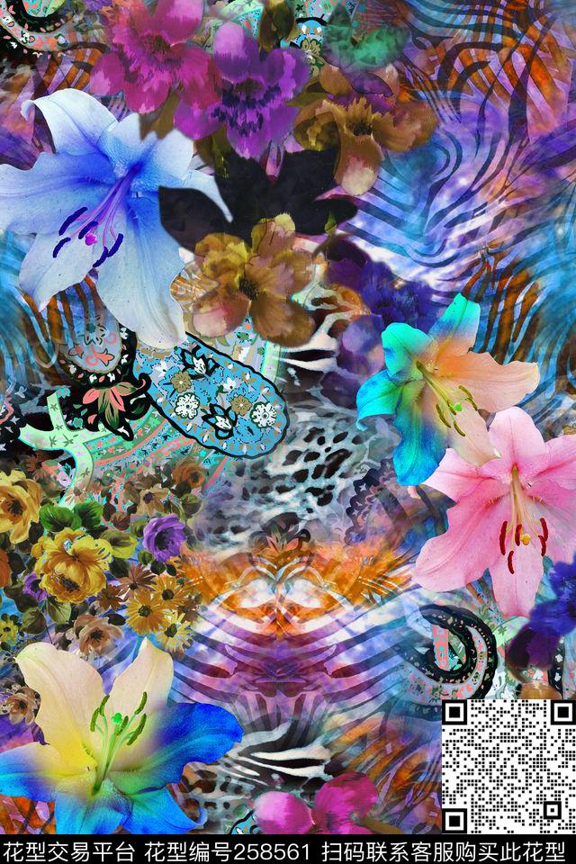 花卉抽象梦幻数码印花华亿平台下载（图片编号: 258561） - 瓦栏（Walan）