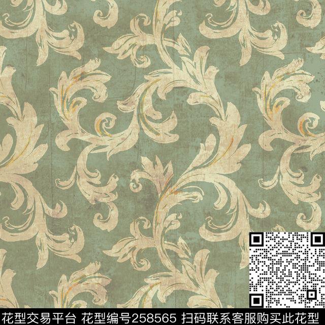 欧式传统卷草纹传统印花华亿平台下载（图片编号: 258565） - 瓦栏（Walan）