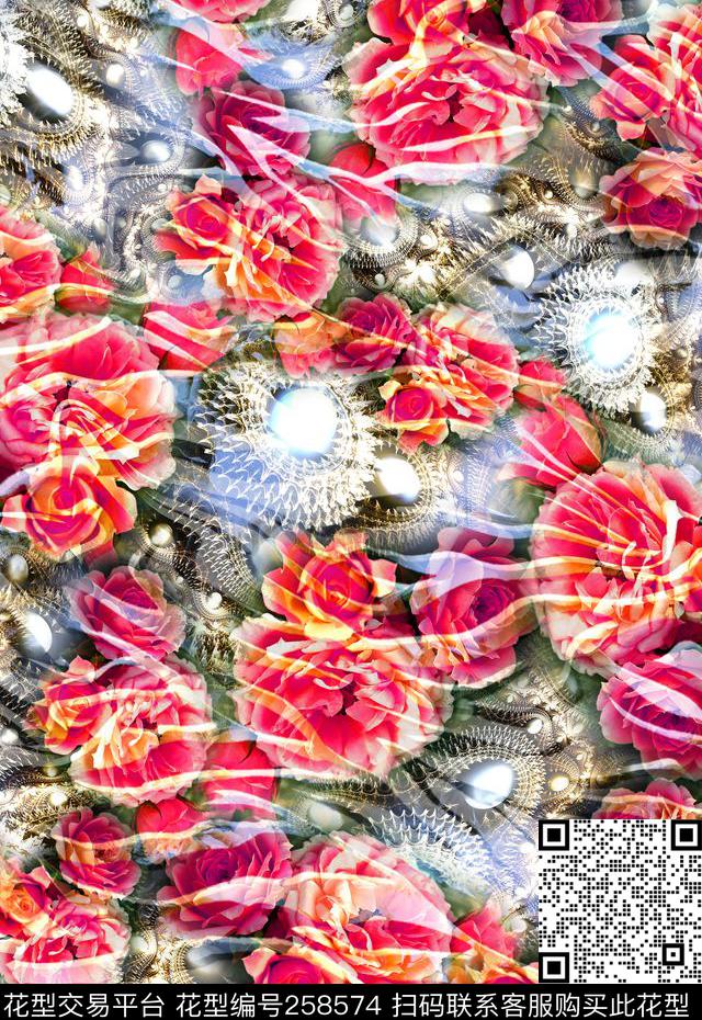 花卉宝石动物纹数码印花华亿平台下载（图片编号: 258574） - 瓦栏（Walan）