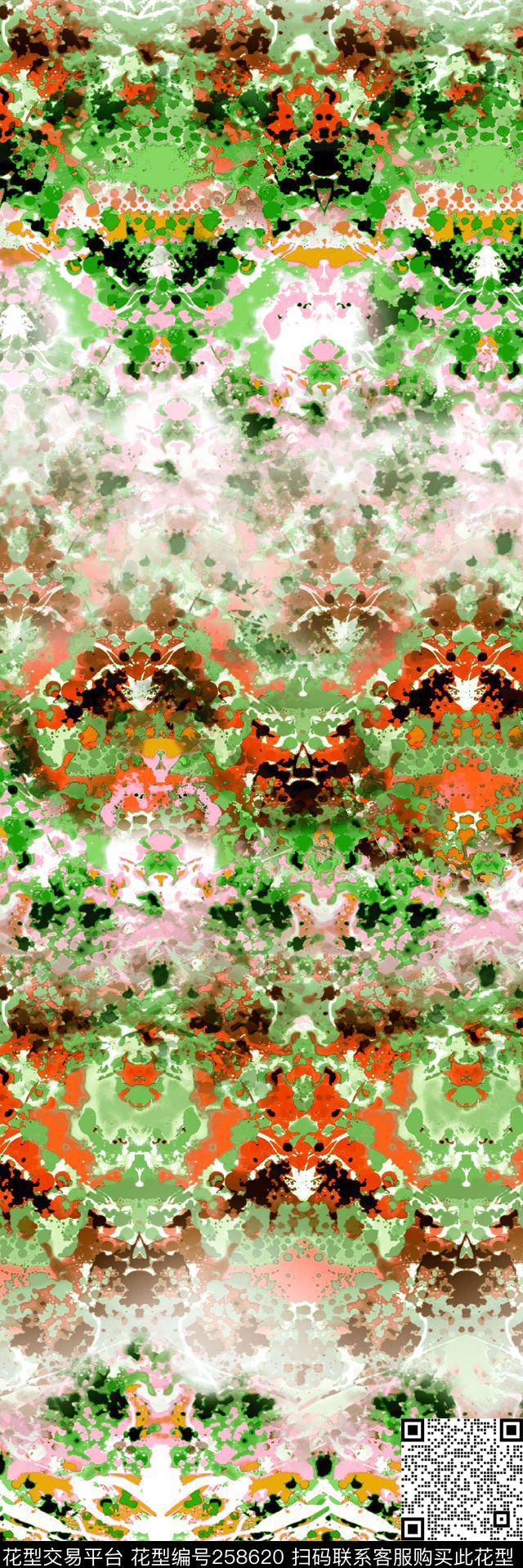 抽象花卉绚丽数码印花华亿平台下载（图片编号: 258620） - 瓦栏（Walan）