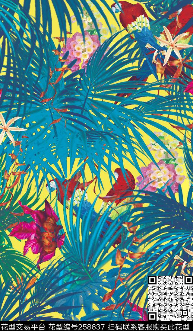 棕榈花卉热带数码印花华亿平台下载（图片编号: 258637） - 瓦栏（Walan）