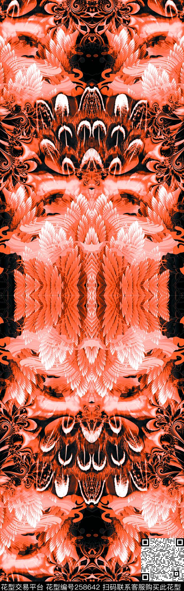 对称镜像羽毛长巾Q-围巾方巾/Scarf数码印花华亿平台下载（图片编号: 258642） - 瓦栏（Walan）