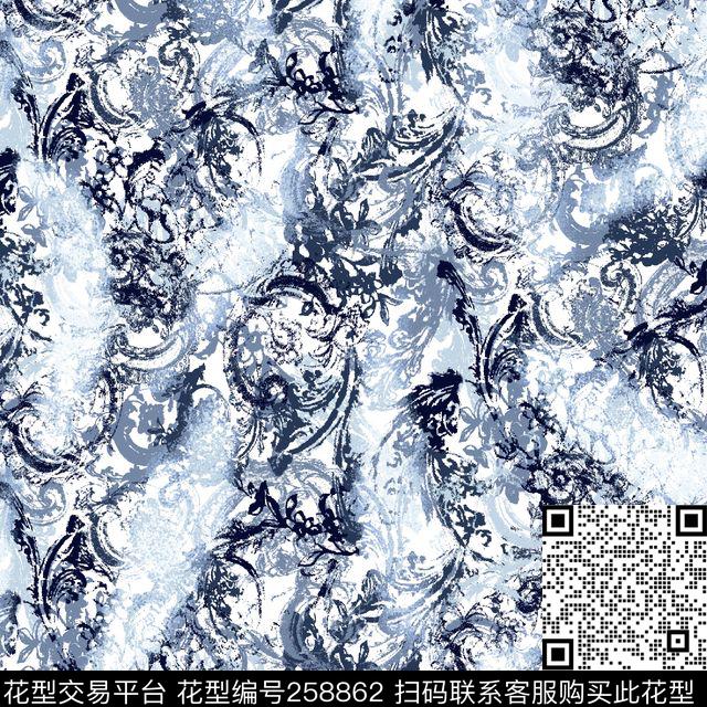 抽象云纹朦胧数码印花华亿平台下载（图片编号: 258862） - 瓦栏（Walan）