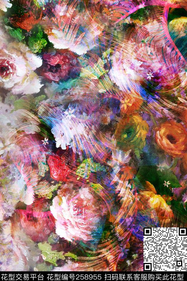 花卉油画多彩数码印花华亿平台下载（图片编号: 258955） - 瓦栏（Walan）