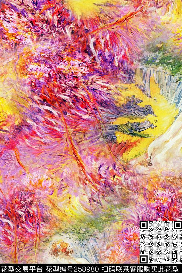 抽象油画梦幻数码印花华亿平台下载（图片编号: 258980） - 瓦栏（Walan）