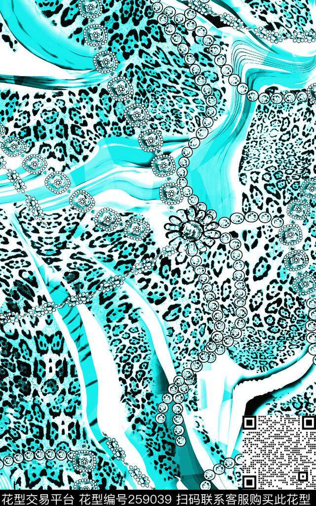 宝石蓝色豹纹传统印花华亿平台下载（图片编号: 259039） - 瓦栏（Walan）
