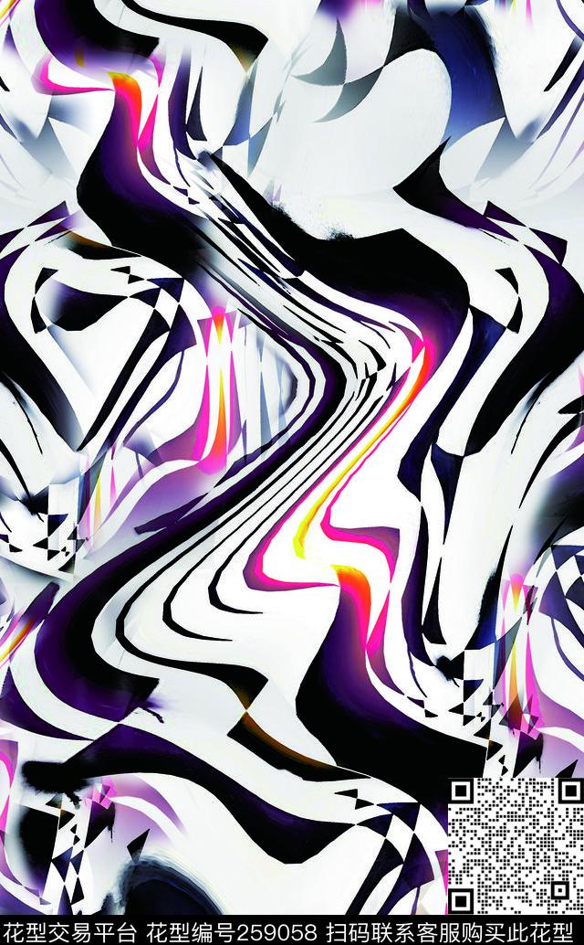 抽象几何弯曲数码印花华亿平台下载（图片编号: 259058） - 瓦栏（Walan）
