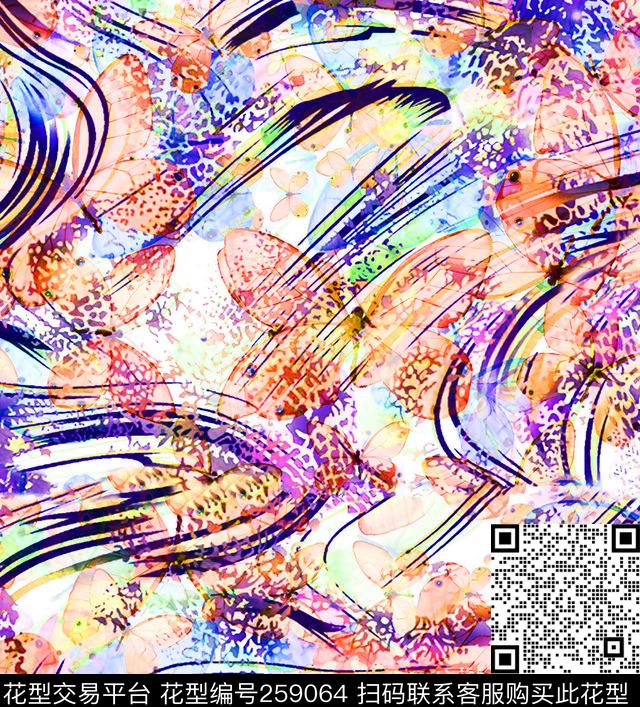 豹纹蝴蝶纹理数码印花华亿平台下载（图片编号: 259064） - 瓦栏（Walan）