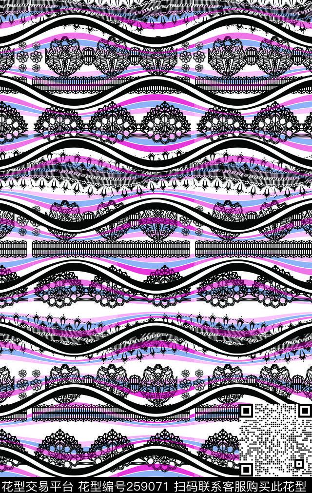 几何条纹波浪数码印花华亿平台下载（图片编号: 259071） - 瓦栏（Walan）