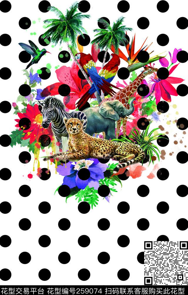 非洲动物热带圆点数码印花华亿平台下载（图片编号: 259074） - 瓦栏（Walan）