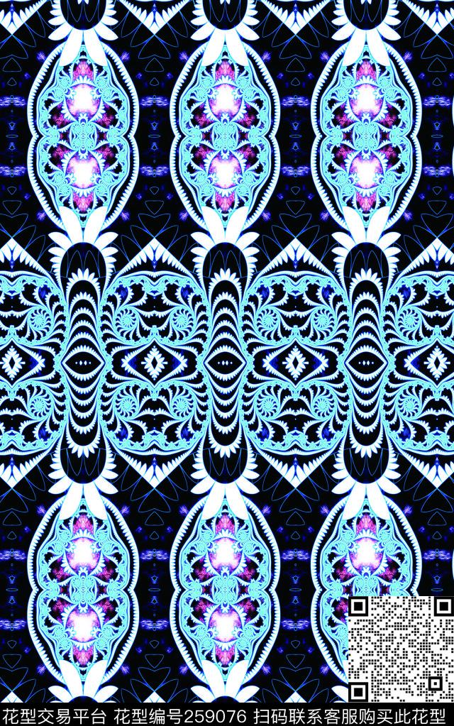 复古传统纹样黑底镜像G-几何印象/Geometry传统印花华亿平台下载（图片编号: 259076） - 瓦栏（Walan）