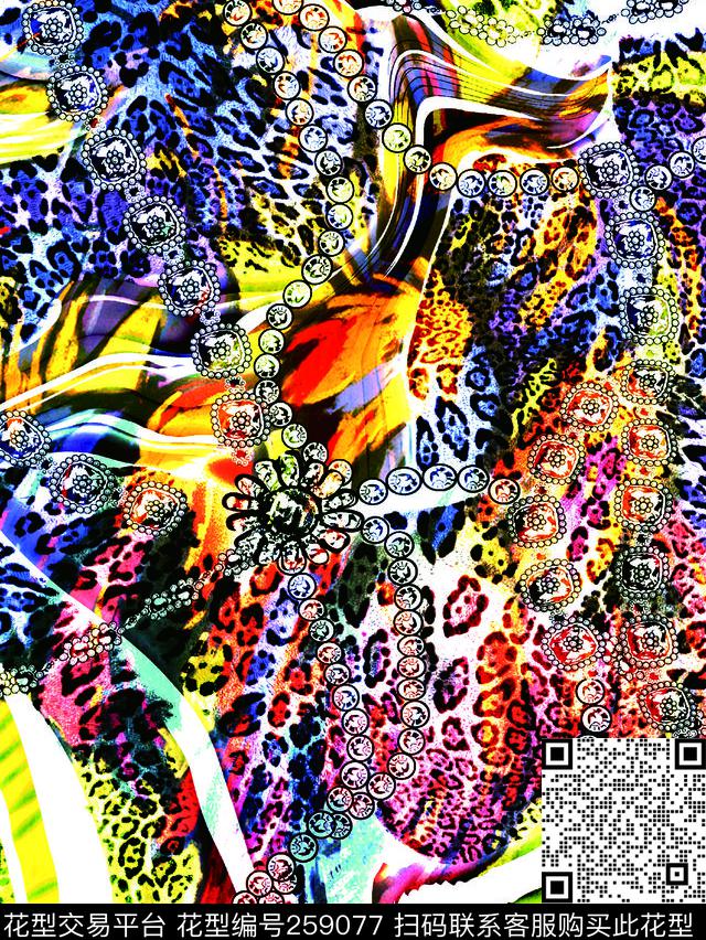 豹纹动物链条数码印花华亿平台下载（图片编号: 259077） - 瓦栏（Walan）