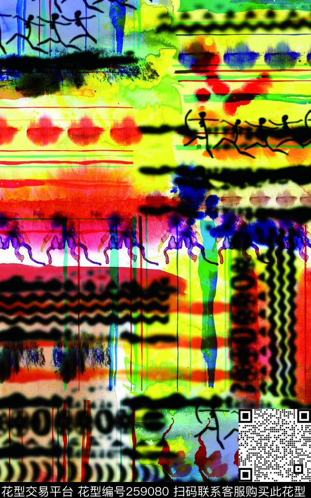 抽象水彩非洲数码印花华亿平台下载（图片编号: 259080） - 瓦栏（Walan）