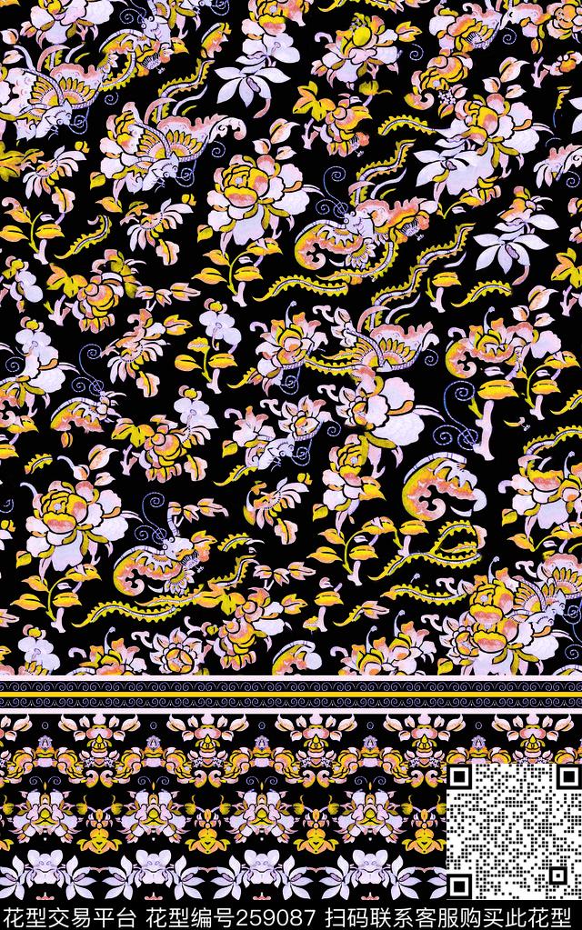 花卉传统中国风传统印花华亿平台下载（图片编号: 259087） - 瓦栏（Walan）