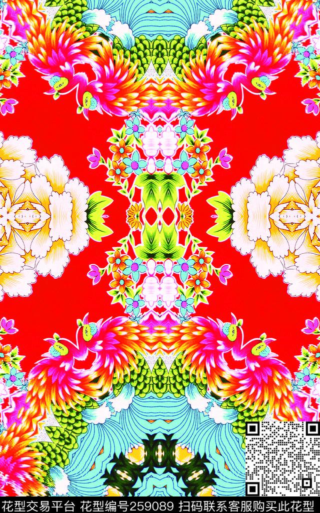 大花镜像喜庆数码印花华亿平台下载（图片编号: 259089） - 瓦栏（Walan）