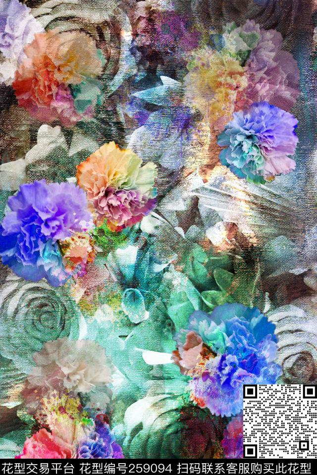 水彩花卉多彩数码印花华亿平台下载（图片编号: 259094） - 瓦栏（Walan）