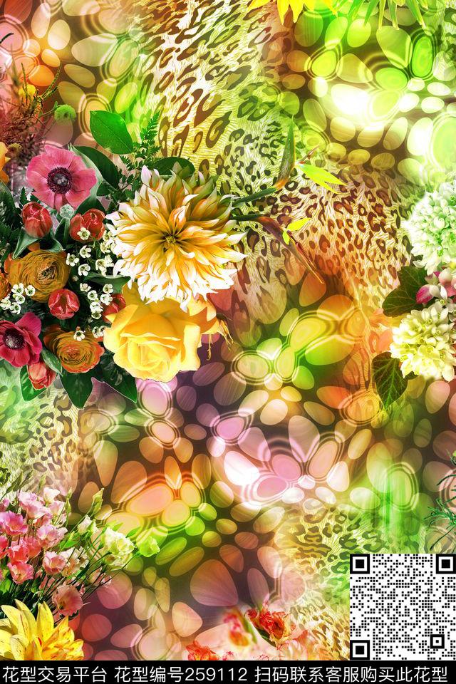 花卉豹纹炫彩数码印花华亿平台下载（图片编号: 259112） - 瓦栏（Walan）
