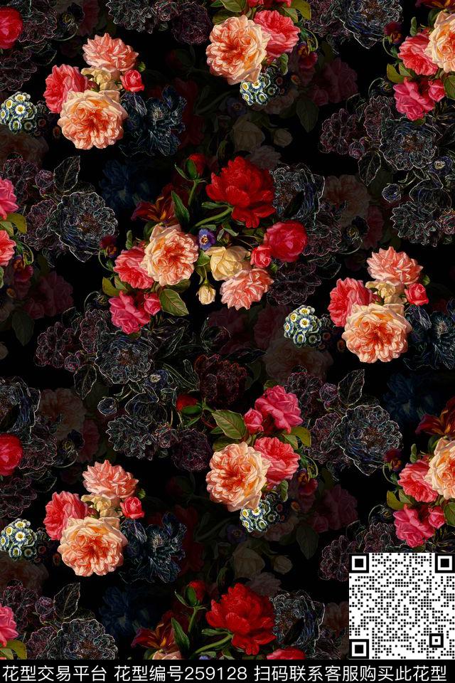 花卉深底高贵数码印花华亿平台下载（图片编号: 259128） - 瓦栏（Walan）