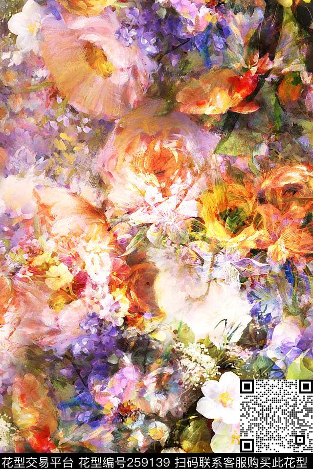 花卉油画华贵数码印花华亿平台下载（图片编号: 259139） - 瓦栏（Walan）